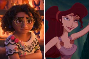 On the left, Mirabel from Encanto, and on the right, Meg from Hercules