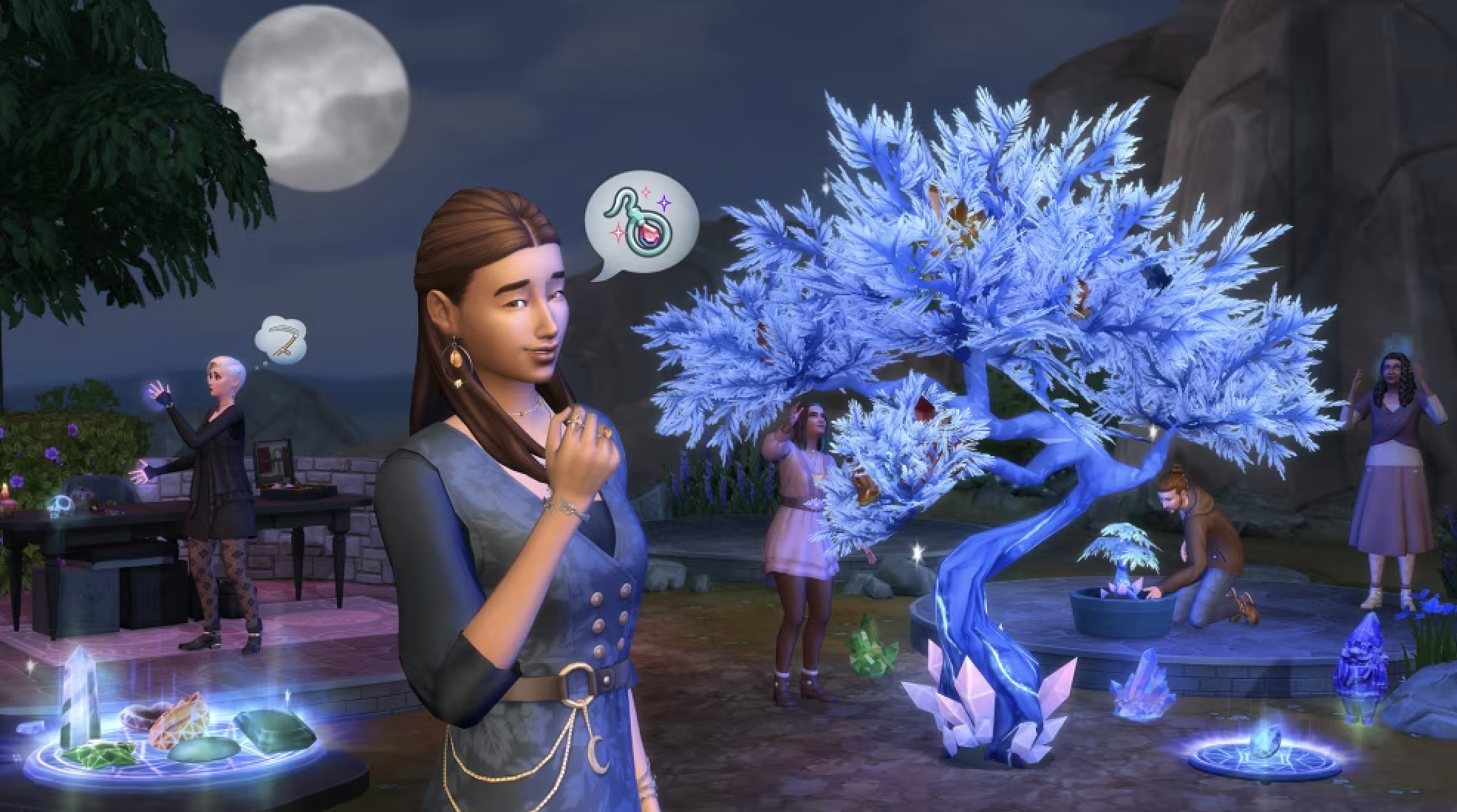 Animated characters at a moonlit gathering
