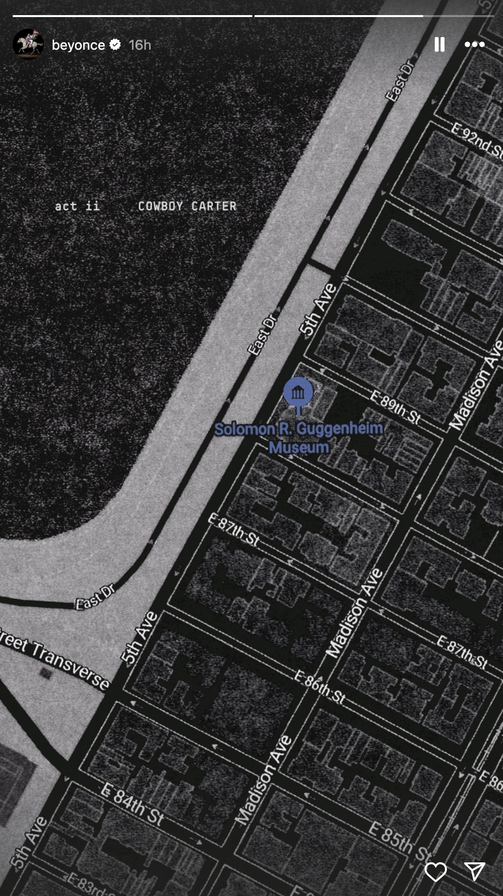This image shows a screen capture of a map featuring the Solomon R. Guggenheim Museum location