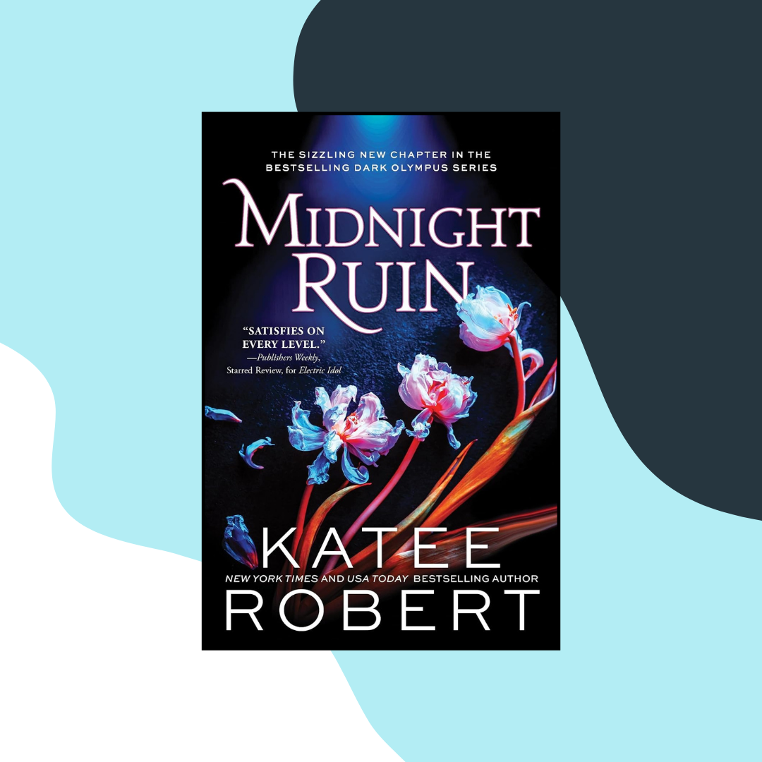 Book cover of &quot;Midnight Ruin&quot; with floral design and dark backdrop, by an acclaimed author