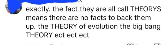 Comment saying that theories like the big bang theory and the theory of evolution are called theories because there are no facts to back them up