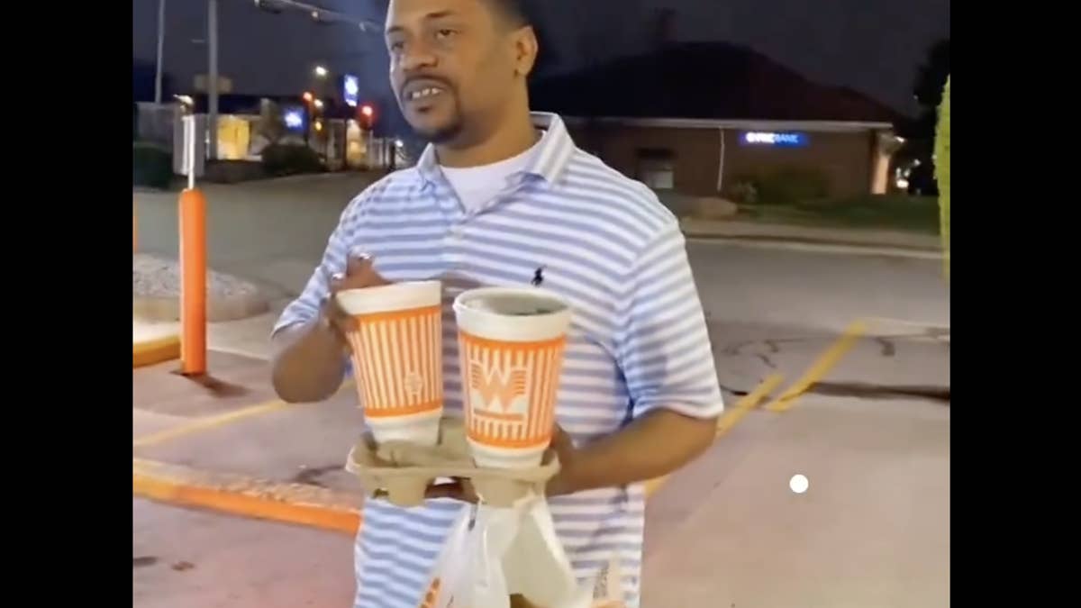 The internet is breaking down a man’s outfit while he was out buying Whataburger.