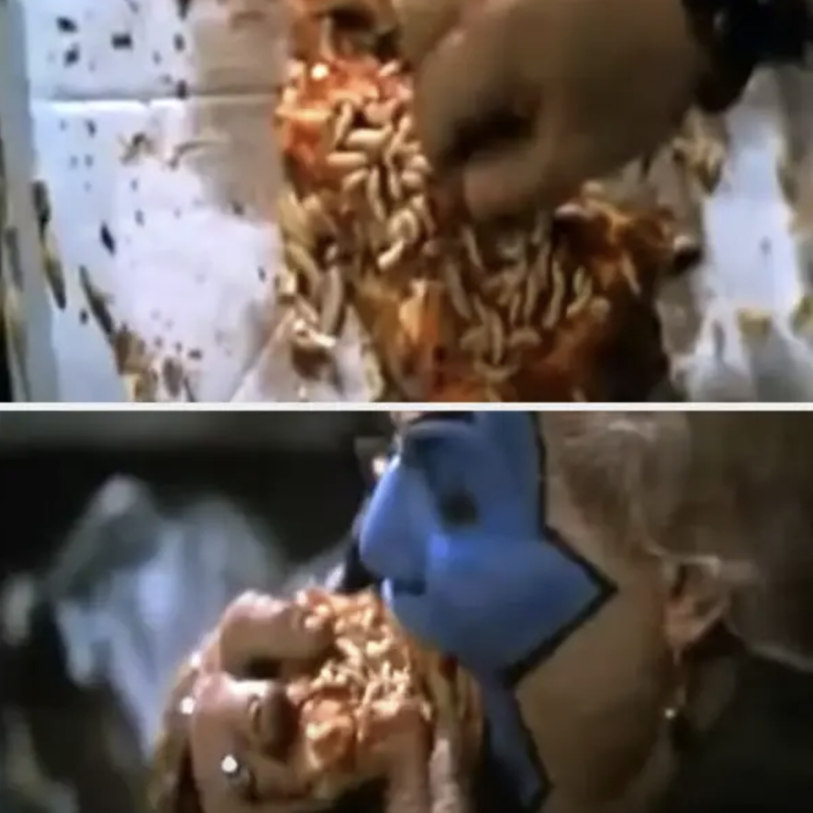 in a a scene from the movie, John shoves a piece of maggot-covered pizza in his mouth