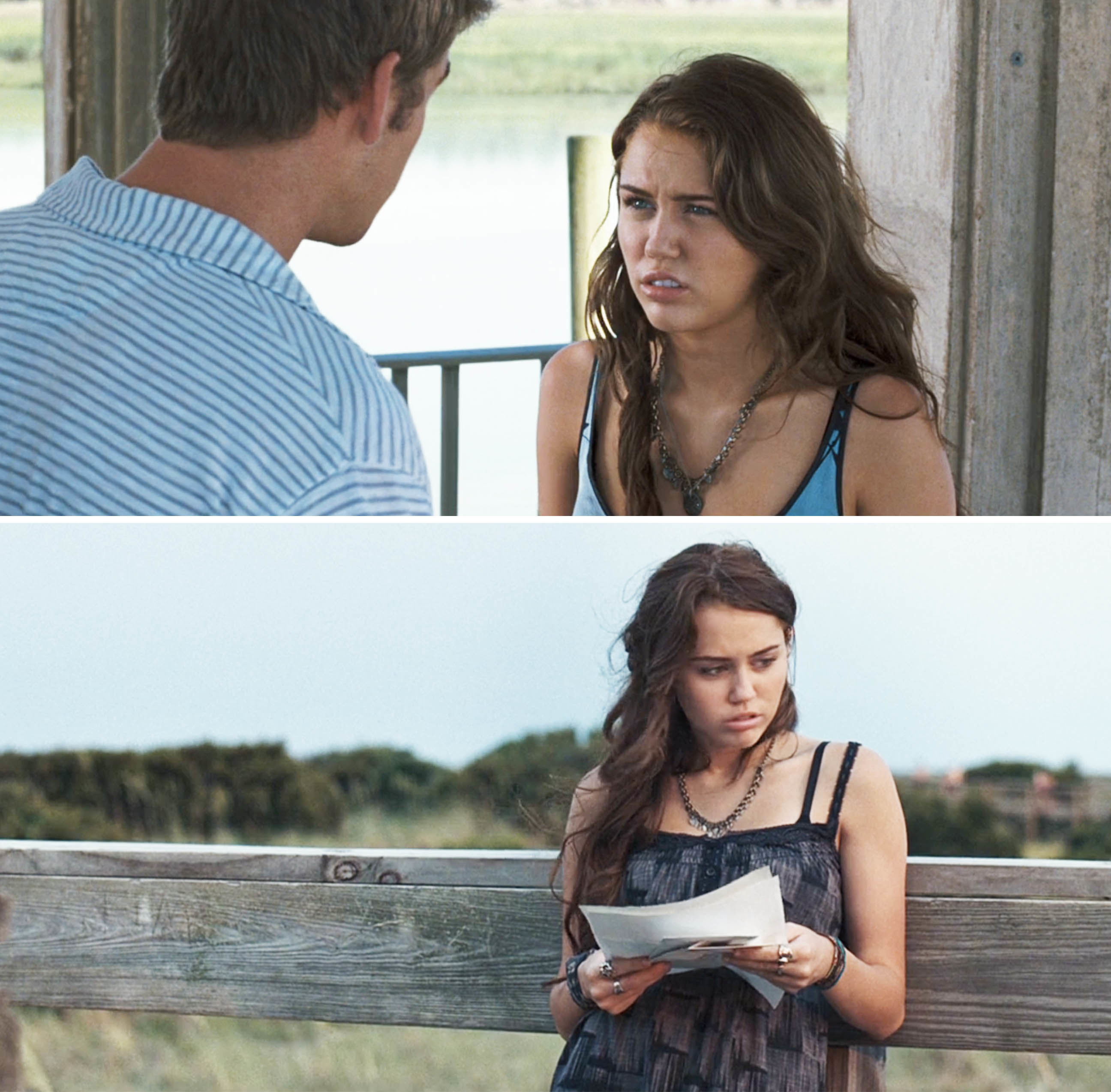 Miley Cyrus in two scenes from The Last Song