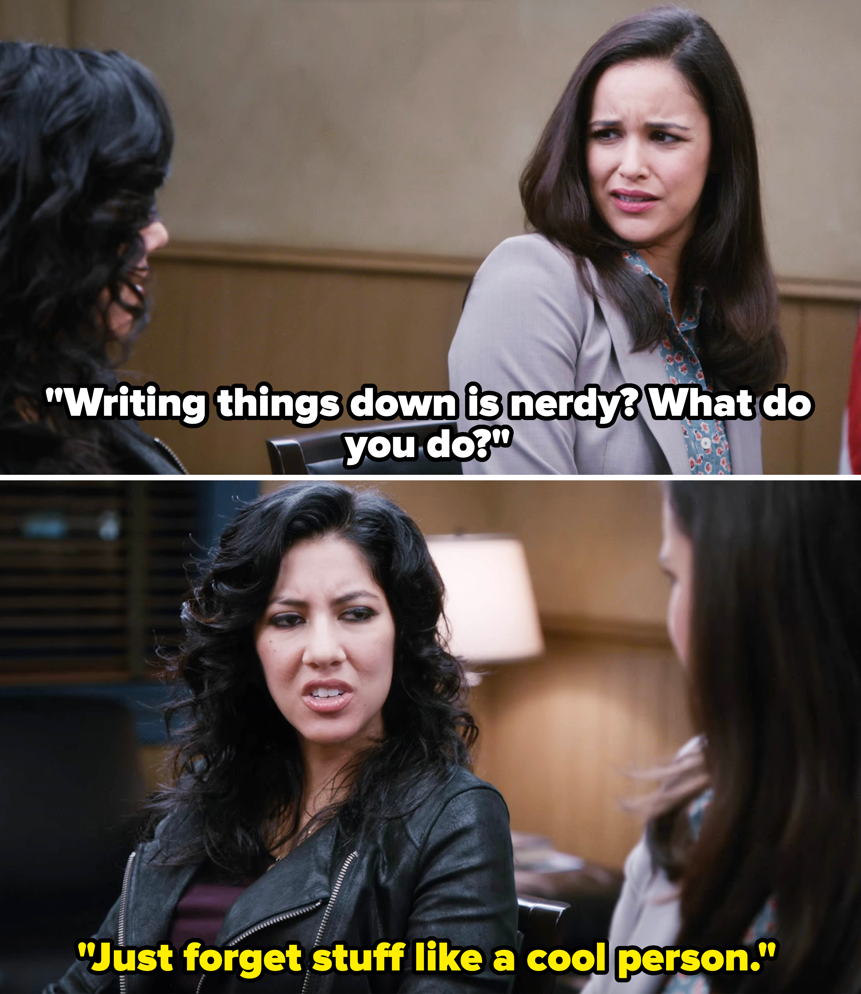 Rosa telling Amy that she doesn&#x27;t write things down but just forgets stuff like a cool person