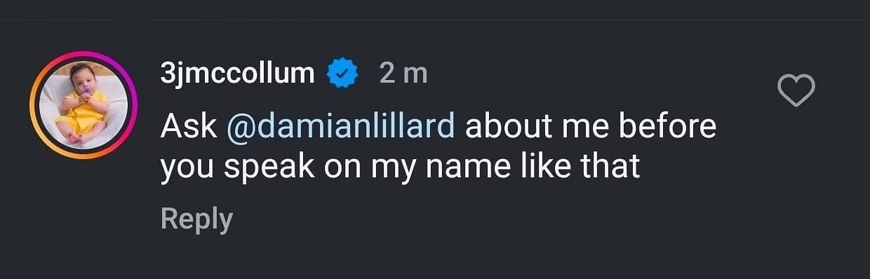 Comment on social media platform requesting verification from @damianlillard before discussing the commenter