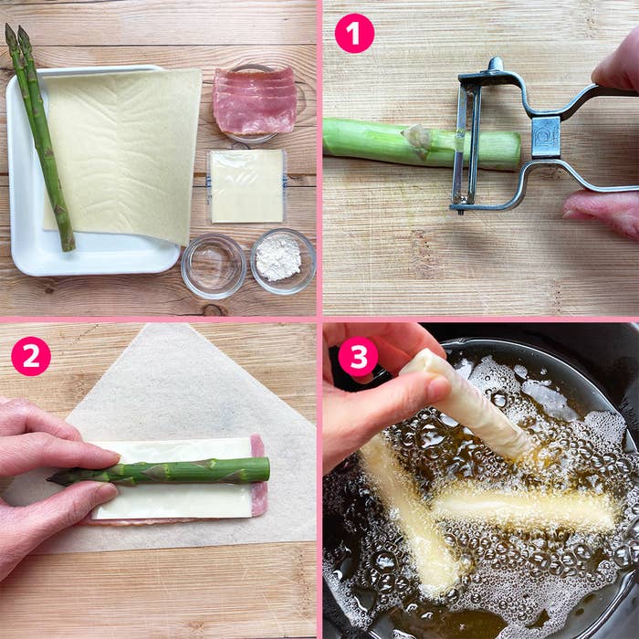 揚げ物の作り方を説明する4枚の画像。