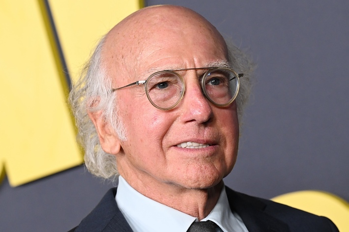 Larry David in a black suit and tie at an event