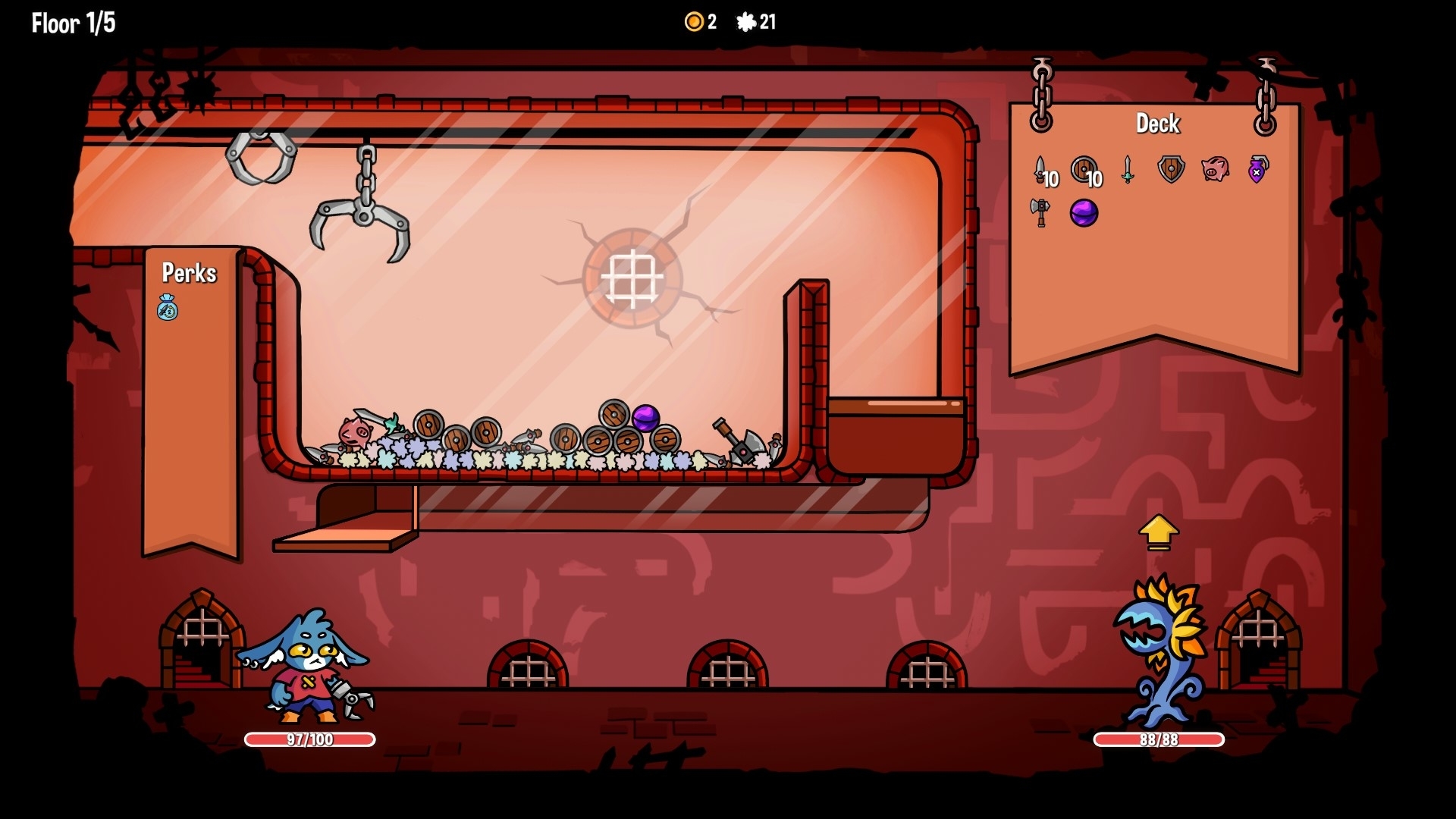 ビデオゲームのスクリーンショットで、キャラクターが２つ、プラットフォームに立っている。