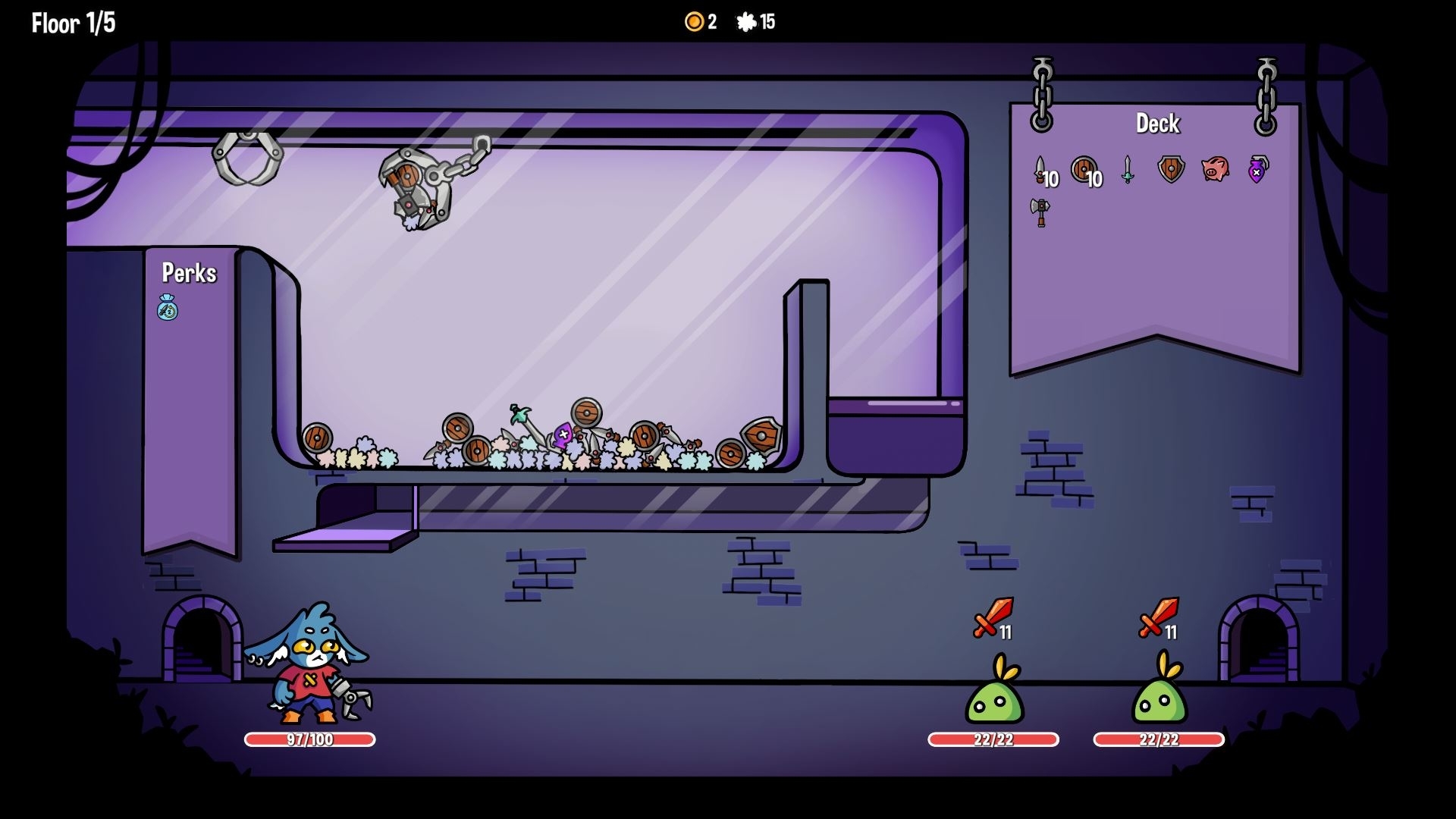 ゲームのスクリーンショット、キャラクターが敵を避けながらプラットフォームを進む様子。