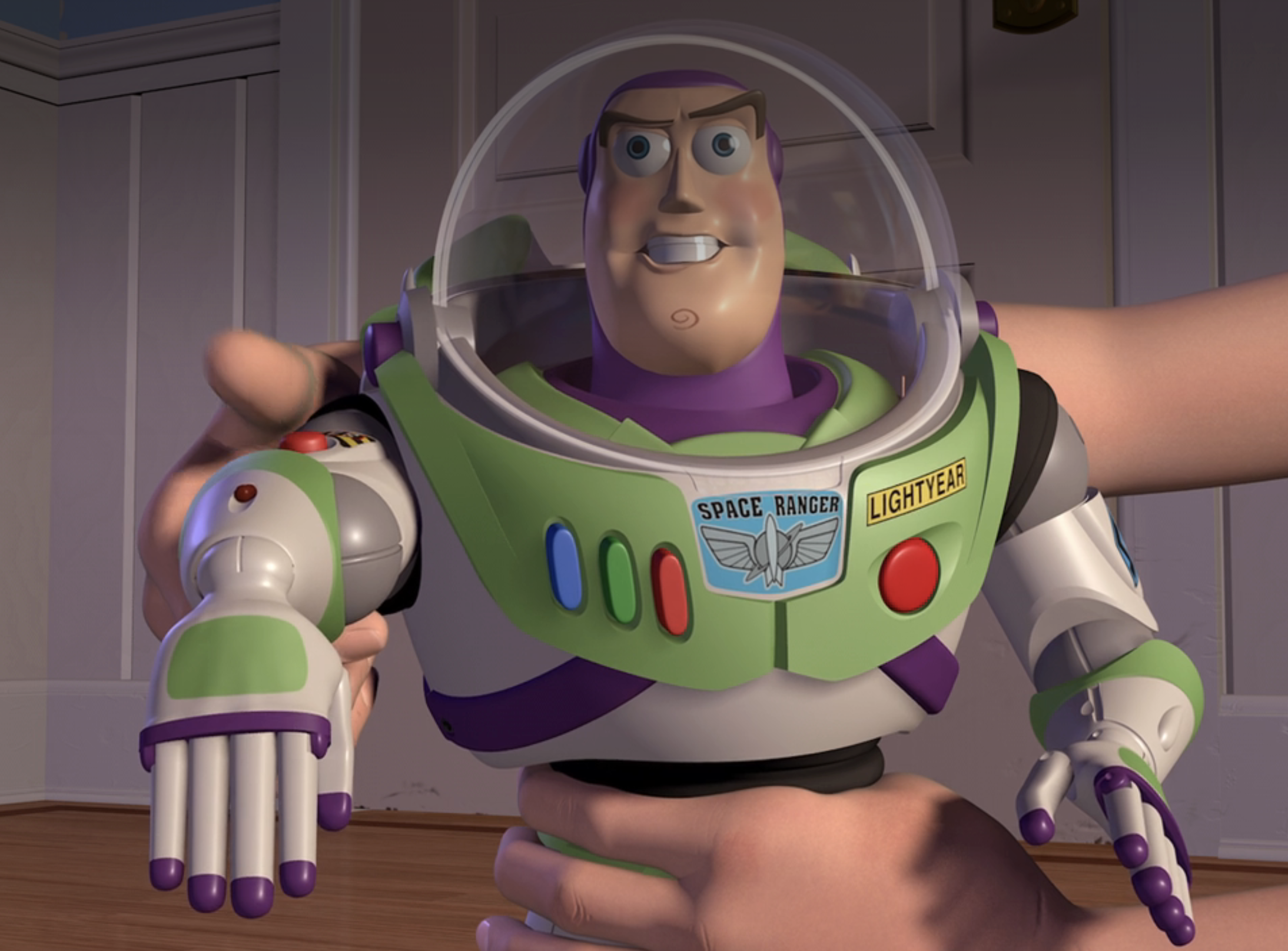 Buzz Lightyear from Toy Story staying still in Andy&#x27;s hands