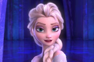 Elsa from Frozen singing Let It Go in her ice castle