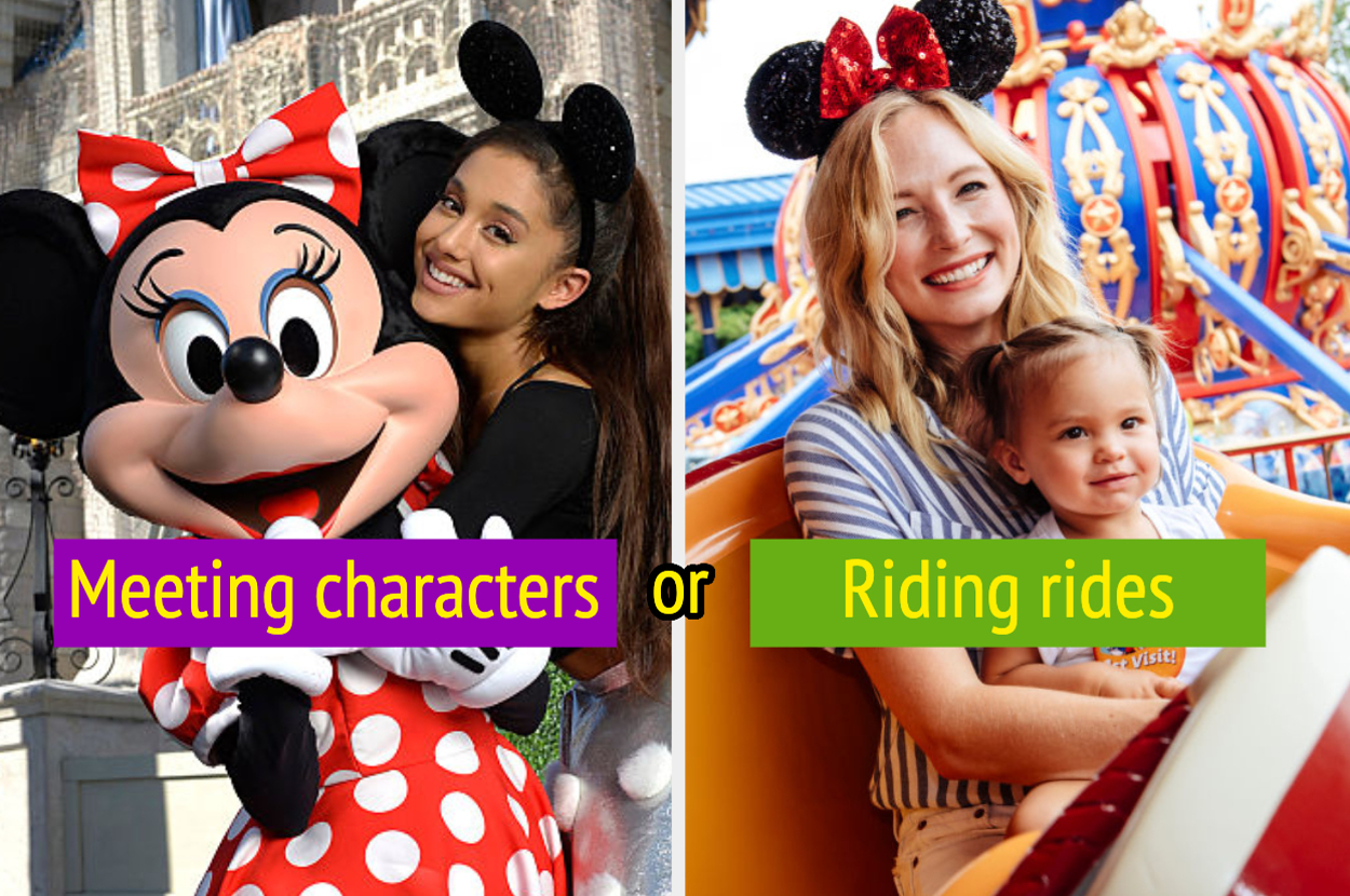 Ariana Grande with Minnie mouse and Candice King with her daughter on a ride
