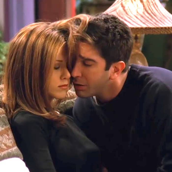Jennifer Aniston and David Schwimmer snuggling in &quot;Friends&quot;