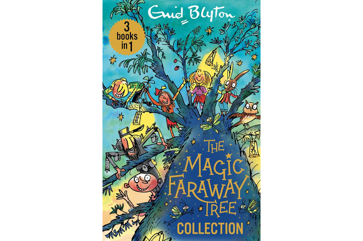 Cover of "The Magic Faraway Tree Collection" by Enid Blyton with illustrations of children and fantastical creatures in a tree