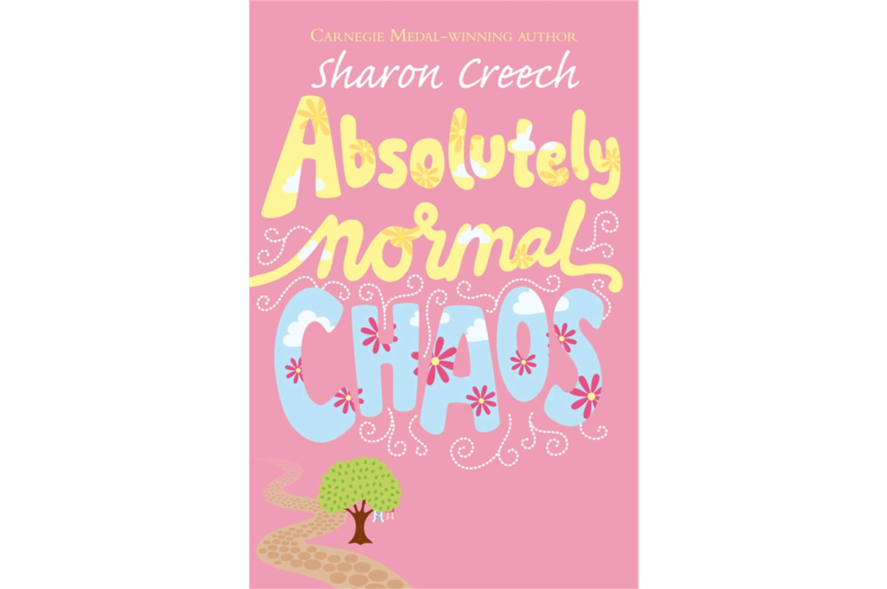 Book cover of "Absolutely Normal Chaos" by Sharon Creech with stylized title and whimsical illustrations