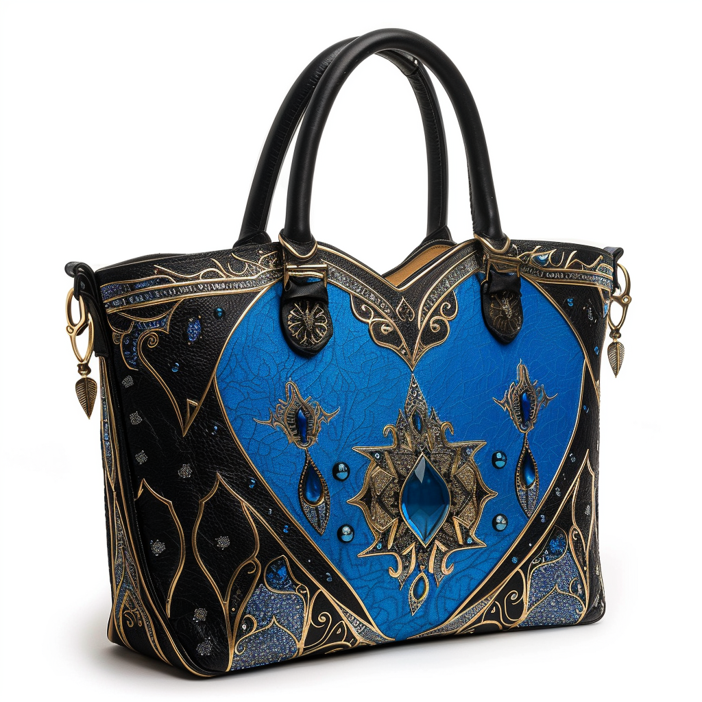 Ornate handbag with gemstone and intricate patterns, styled with fantasy theme