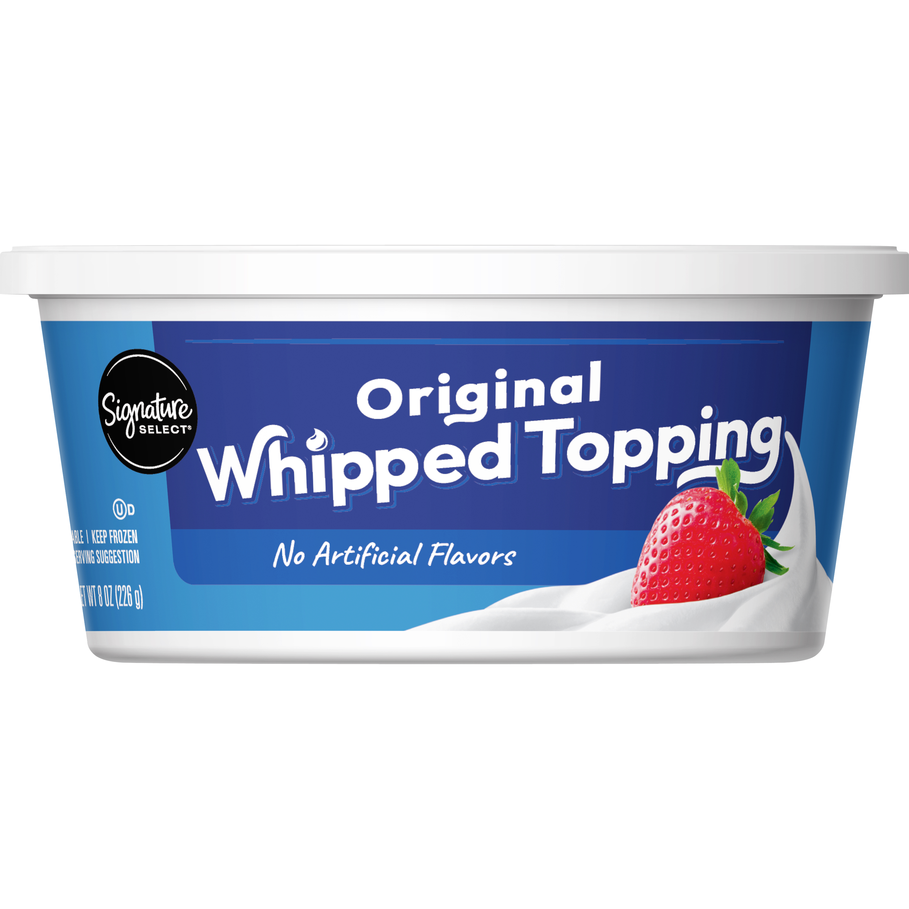 Container of Signature Select Original Whipped Topping with a strawberry image