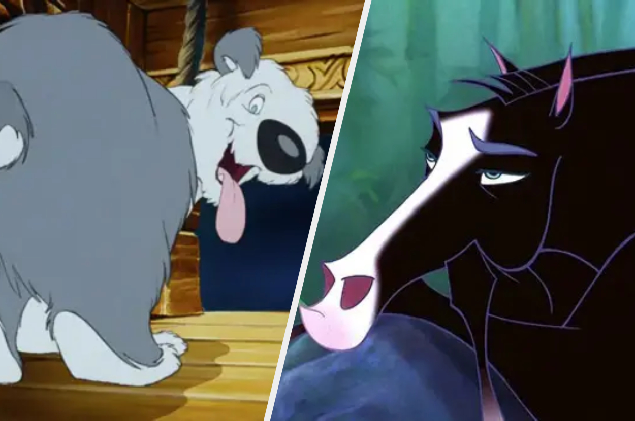 Animated characters Balto and Steele from the film &quot;Balto&quot; in contrasting poses
