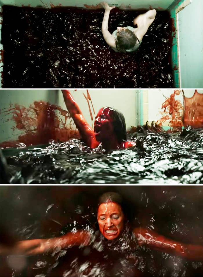 Beverly being submerged in blood in a bathroom stall