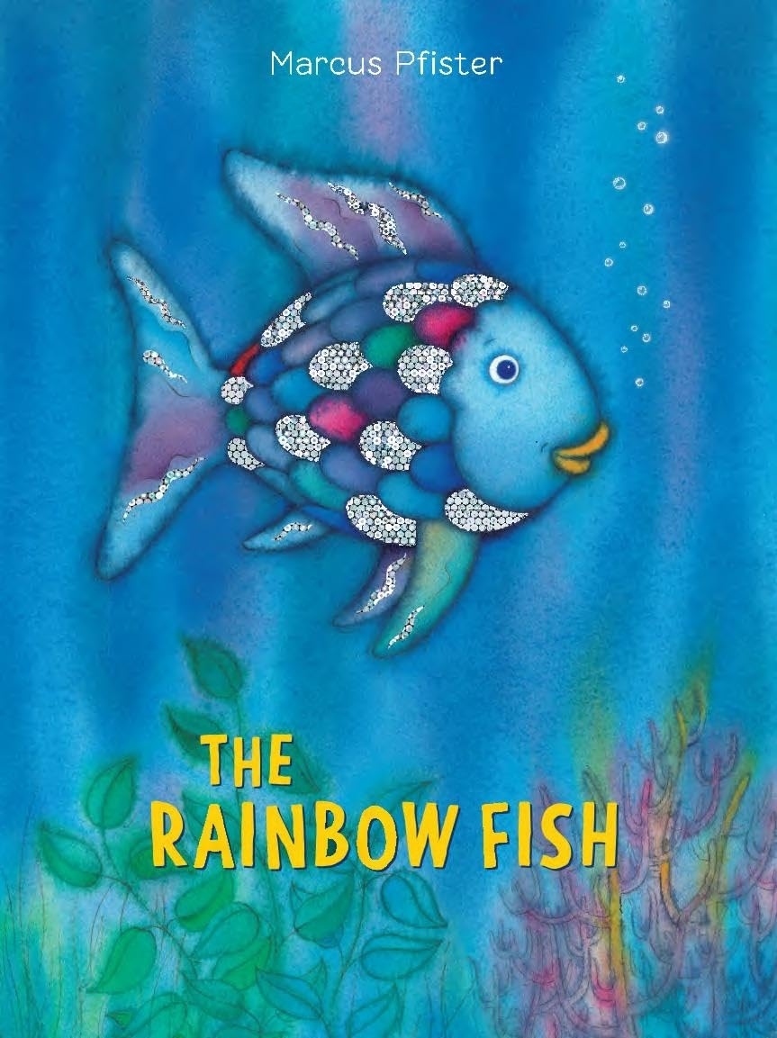 Cover of &quot;The Rainbow Fish&quot; book by Marcus Pfister showing an illustrated fish with shiny scales