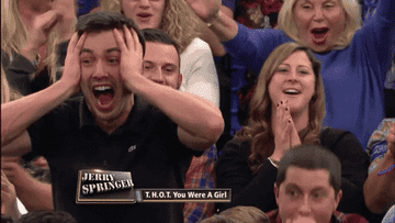 Audience members express shock and excitement on a talk show