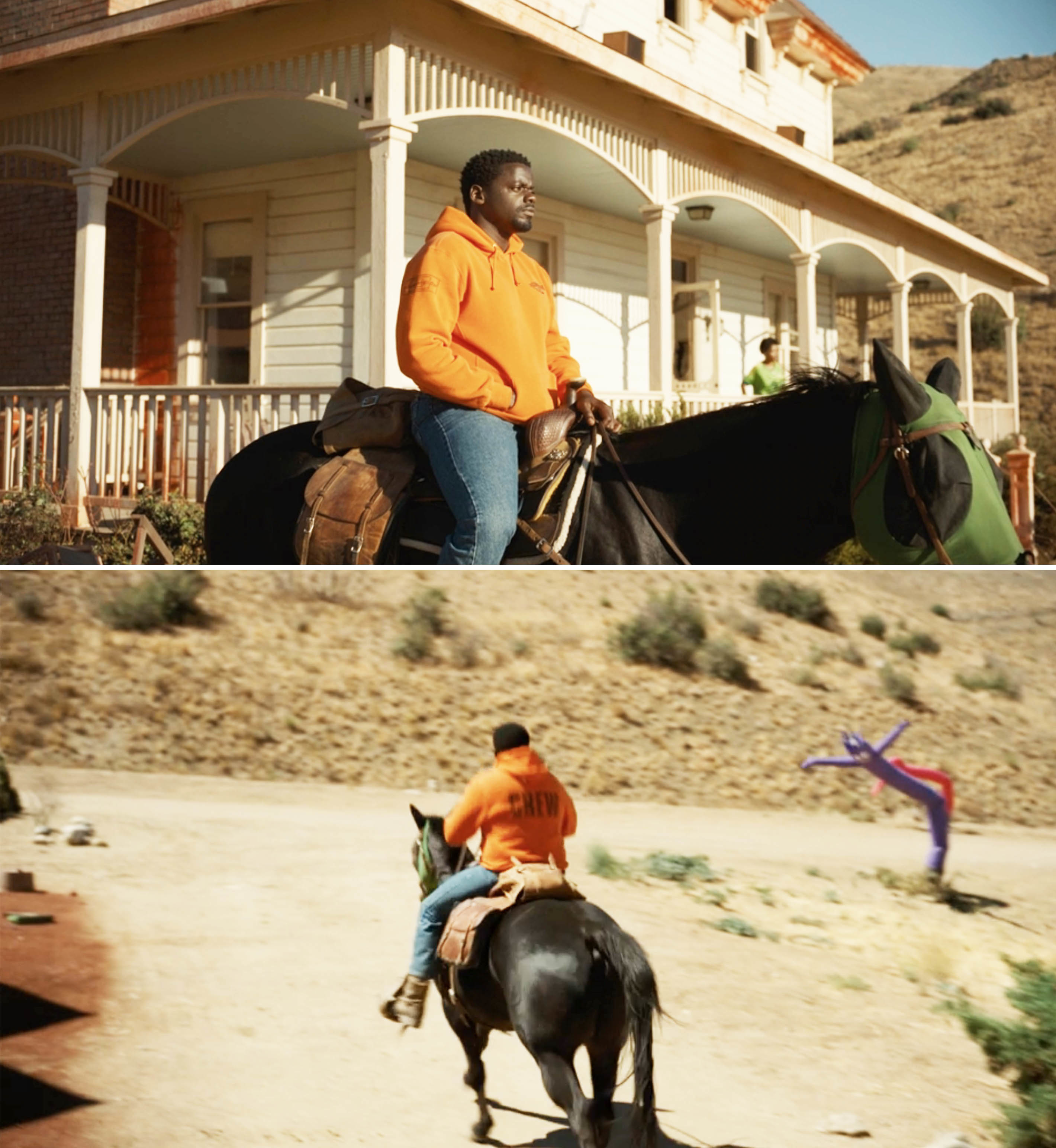 Daniel on horseback near a house