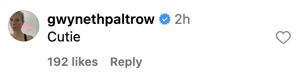Comment by user Gwyneth Paltrow saying &quot;Cutie&quot; with 192 likes