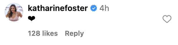 Instagram comment by user katharinefoster with a heart emoji showing 128 likes