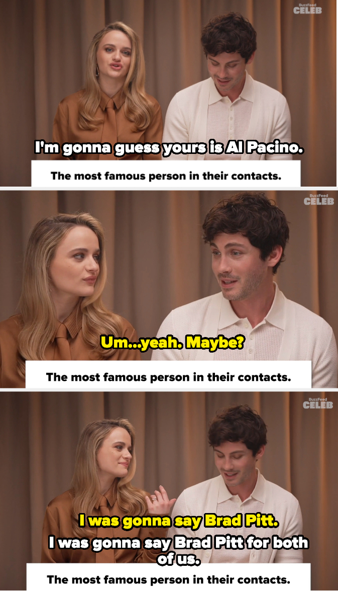 Conversation about &quot;the most famous person in their contacts,&quot; with Joey saying his is Al Pacino and then both saying Brad Pitt