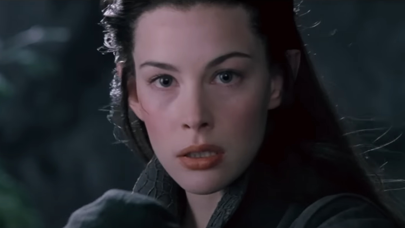 Close-up of Arwen from &quot;The Lord of the Rings&quot; with a concerned expression
