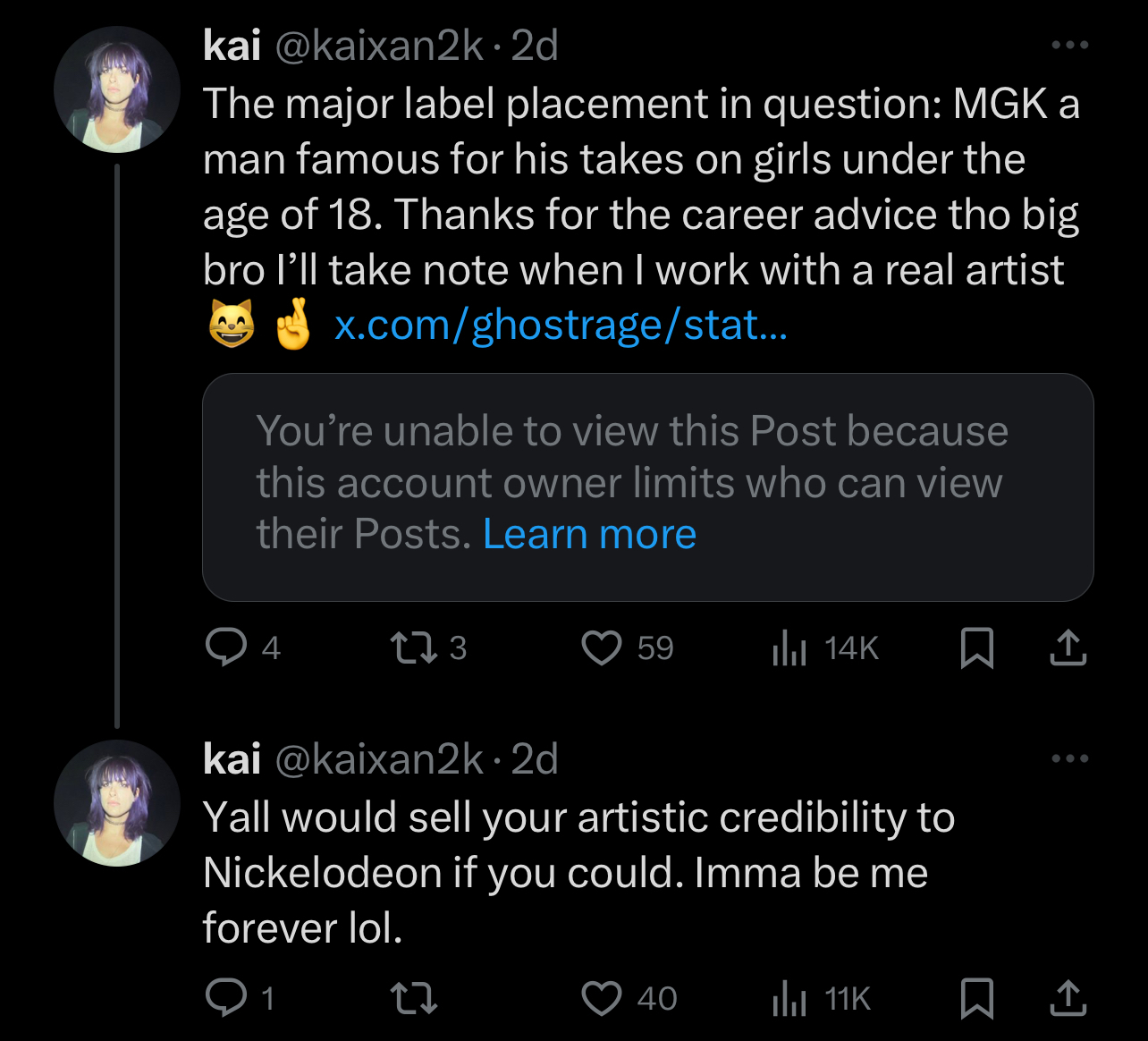 Screenshots of tweets discussing the influence of major label placements in the music industry