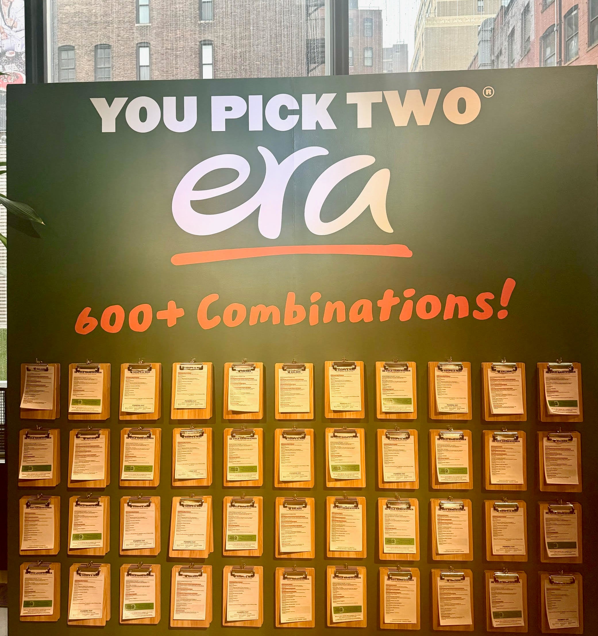 Board showcasing &#x27;YOU PICK TWO&#x27; and &#x27;600+ Combinations!&#x27; with multiple menu options below