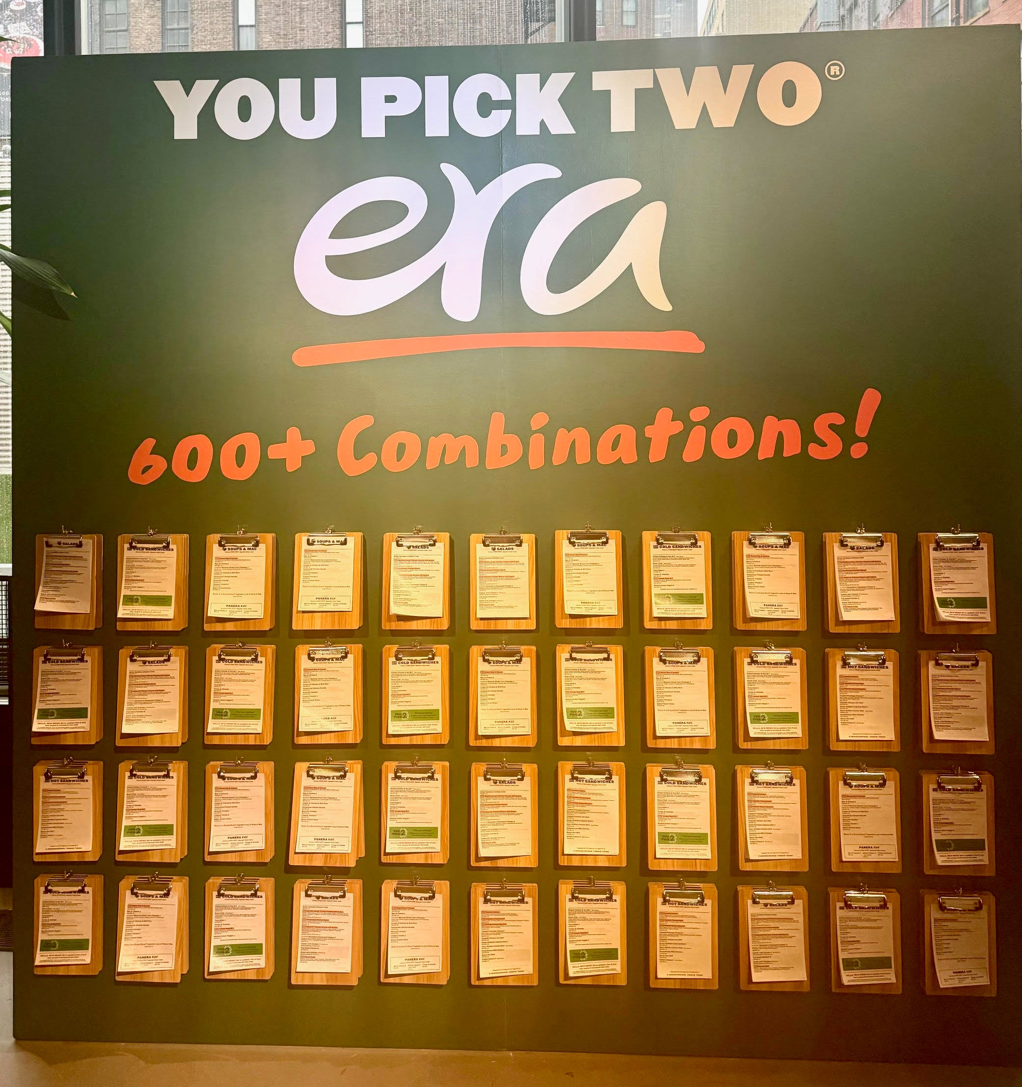 Board showcasing &#x27;YOU PICK TWO&#x27; and &#x27;600+ Combinations!&#x27; with multiple menu options below