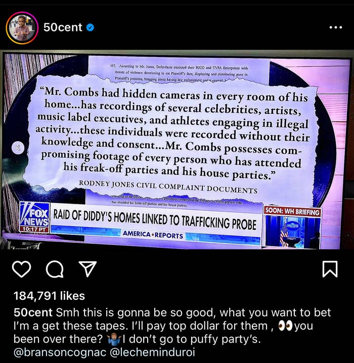 Summarized content of a social media post with an image of a news report about Mr. Combs&#x27; alleged hidden cameras and celebrity privacy concerns