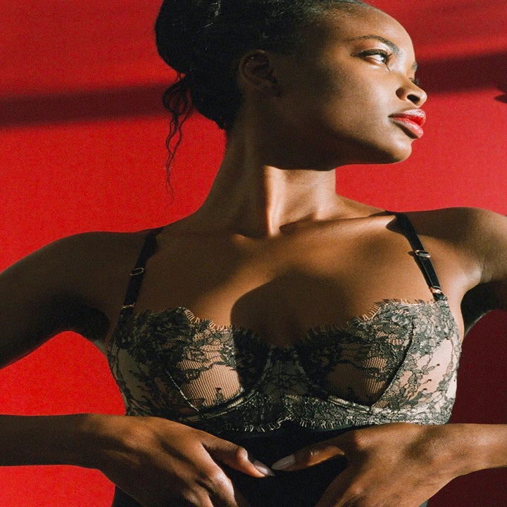 Model in lace bodice