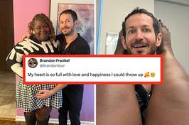 Gabourey Sidibe and Brandon Frankel posing together; Brandon's tweet overlay about love and happiness