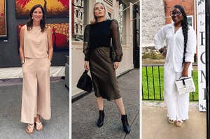 Three women showcasing various street fashion styles: elegant, edgy, and casual
