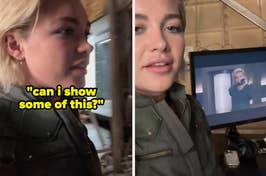 Florence Pugh in a behind the scenes video on the set of Marvel's Thunderbolts