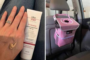 Review photos of the tinted sunscreen and car trash can