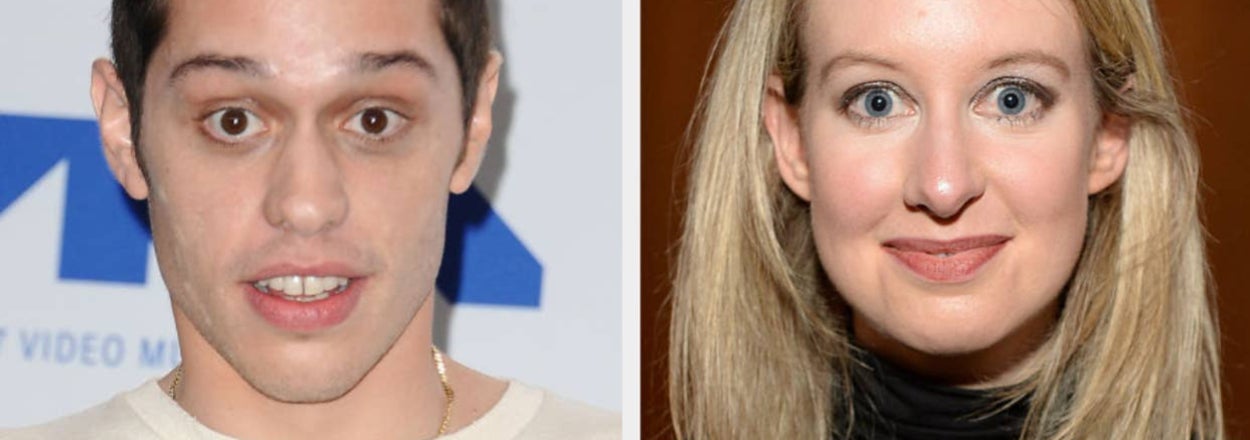 Two side-by-side photos of Pete Davidson and Kate McKinnon with "YES" and "NO" text overlay