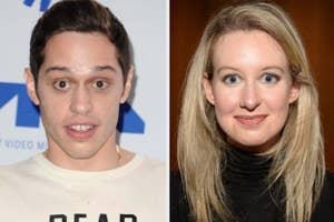 Composite image merging features of Pete Davidson and Elizabeth Holmes