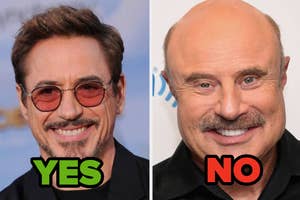 Two male celebrities, one with "YES" and the other with "NO" text overlay