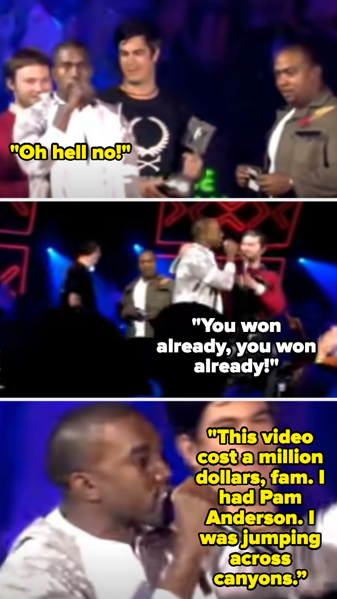 Kanye West interrupts an acceptance speech at an awards show