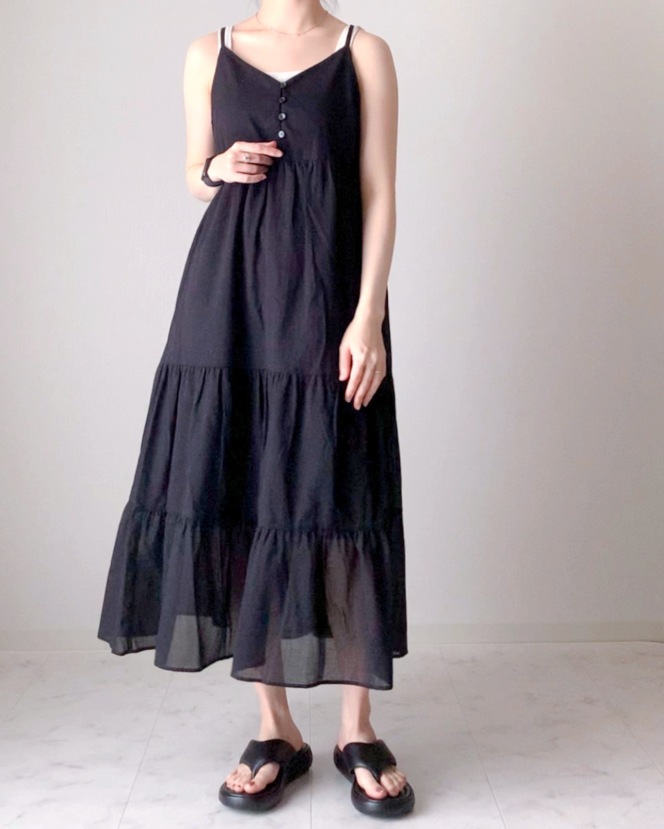 ユニクロのおすすめファッションアイテム「クリンクルコットンキャミソールワンピース(丈標準113.5~124cm)」