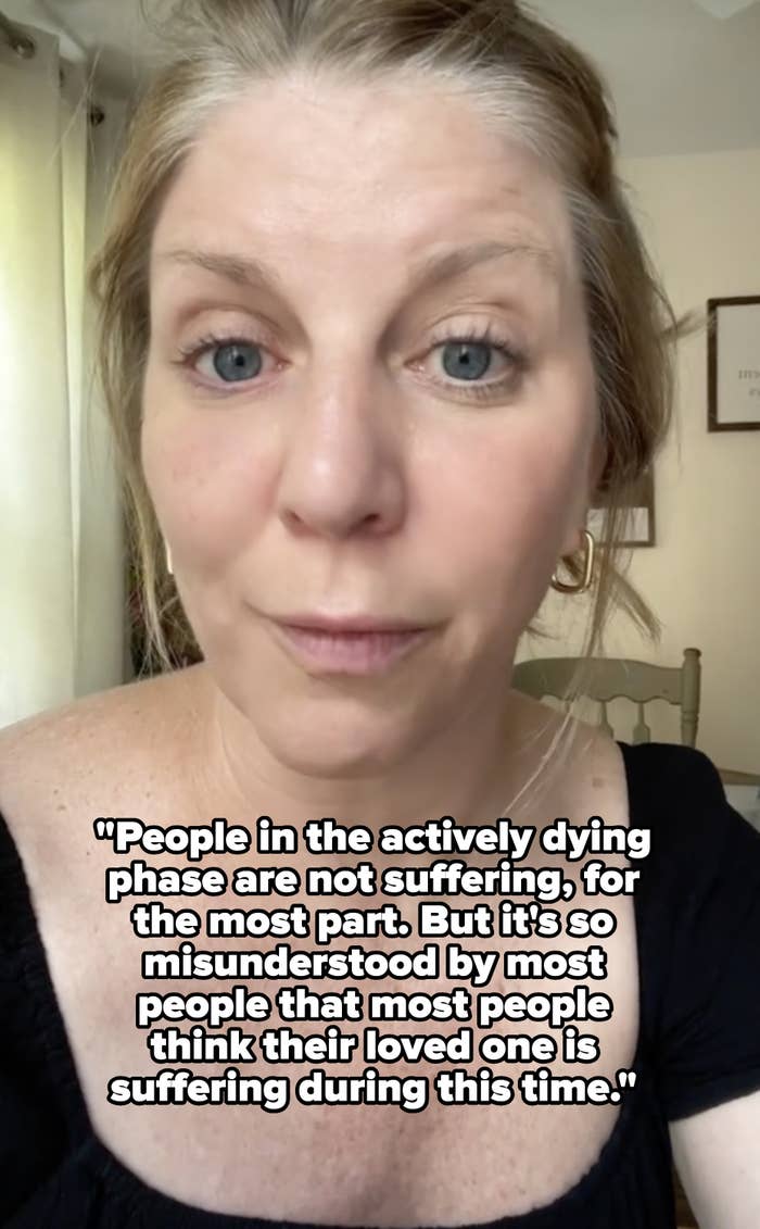 Julie looking at camera and saying that most people in the actively dying phase are not suffering but it&#x27;s misunderstood by most people