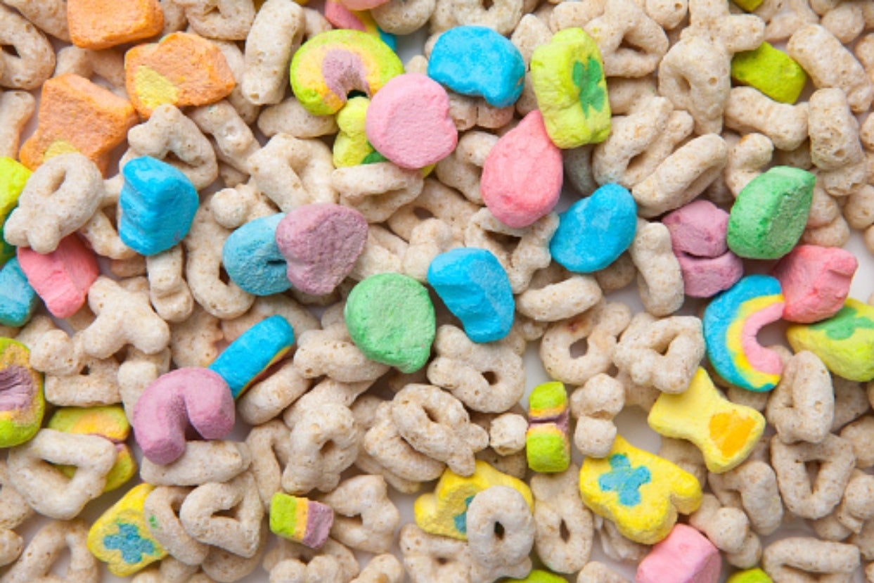 Close-up of marshmallows mixed with cereal pieces