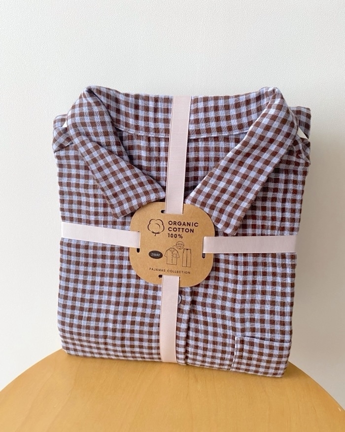 GUのおすすめルームウェア「オーガニックコットンパジャマ(チェック)(半袖&ロングパンツ)」