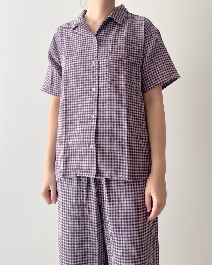 GUのおすすめルームウェア「オーガニックコットンパジャマ(チェック)(半袖&ロングパンツ)」