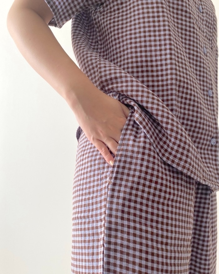 GUのおすすめルームウェア「オーガニックコットンパジャマ(チェック)(半袖&ロングパンツ)」